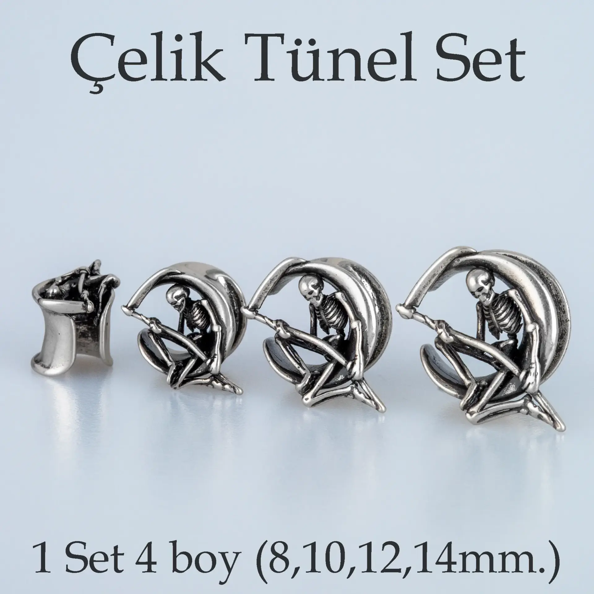 Piercing Çelik Tünel Gotik İskelet 1 Set 4 Boy