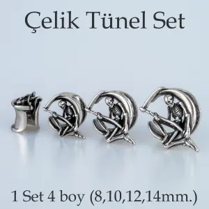 Piercing Çelik Tünel Gotik İskelet 1 Set 4 Boy