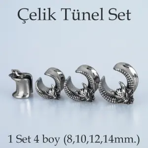 Piercing Çelik Tünel Gotik Ejder 1 Set 4 Boy