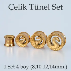 Piercing Çelik Tünel Ejder 1 Set 4 Boy Sarı