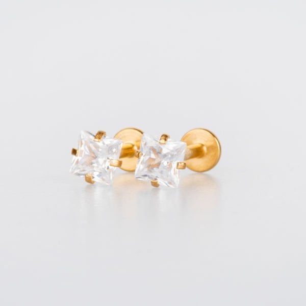 Piercing Labret 4mm Kare Taş