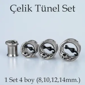 Piercing Çelik Tünel Gotik Kedi 1 Set 4 Boy