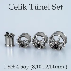 Piercing Çelik Tünel Gotik Örümcek 1 Set 4 Boy