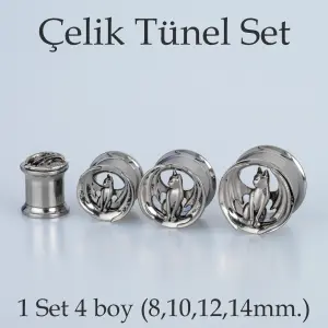 Piercing Çelik Tünel Gotik Yarasa Kedi 1 Set 4 Boy