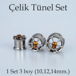 Piercing Çelik Tünel Gotik Kuru Kafa 1 Set 3 Boy
