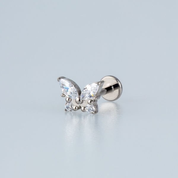 Piercing Titanyum Tragus Kelebek Beyaz 8mm