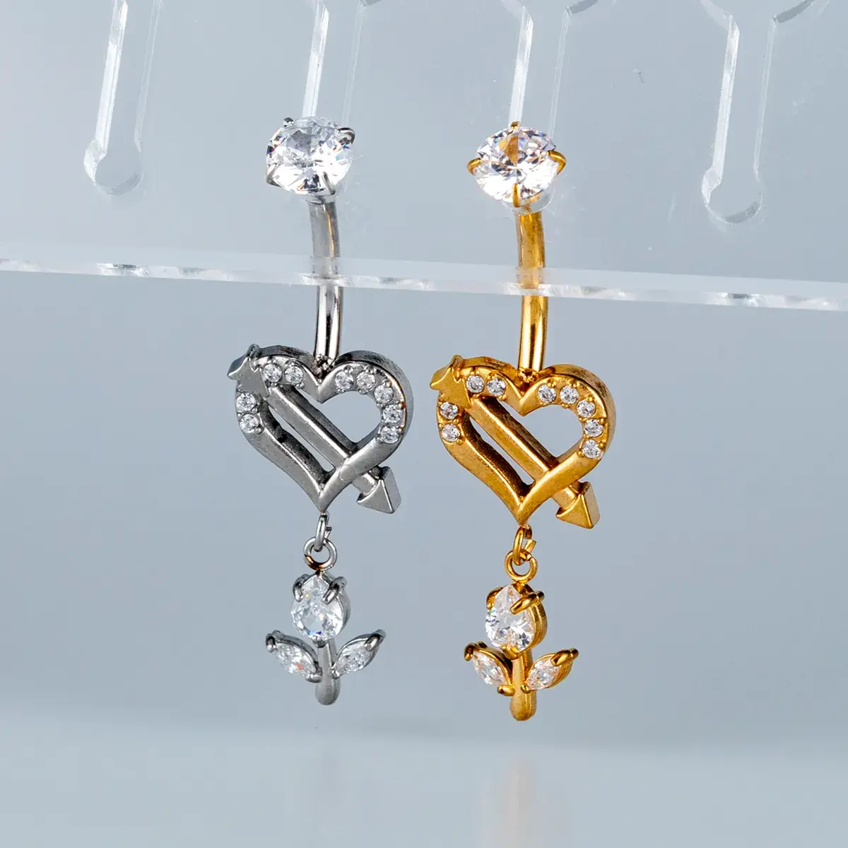 Toptan Piercing 316L Cerrahi Çelik Taşlı Oklu Kalp Göbek Vos Etnik Takı Beyaz