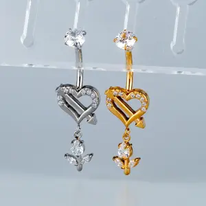 Toptan Piercing 316L Cerrahi Çelik Taşlı Oklu Kalp Göbek Vos Etnik Takı Beyaz