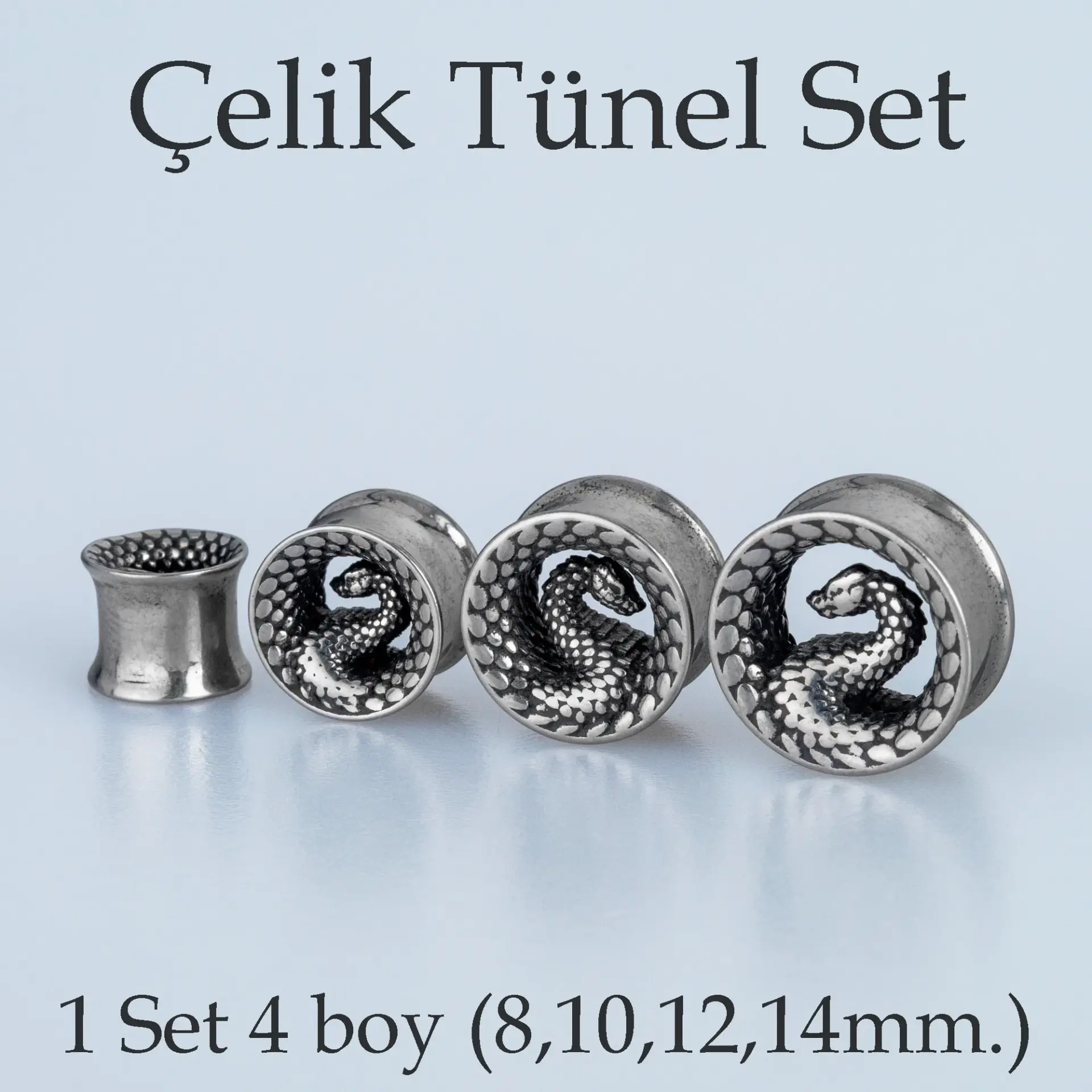 Piercing Çelik Tünel Gotik Ejder 1 Set 4 Boy Beyaz