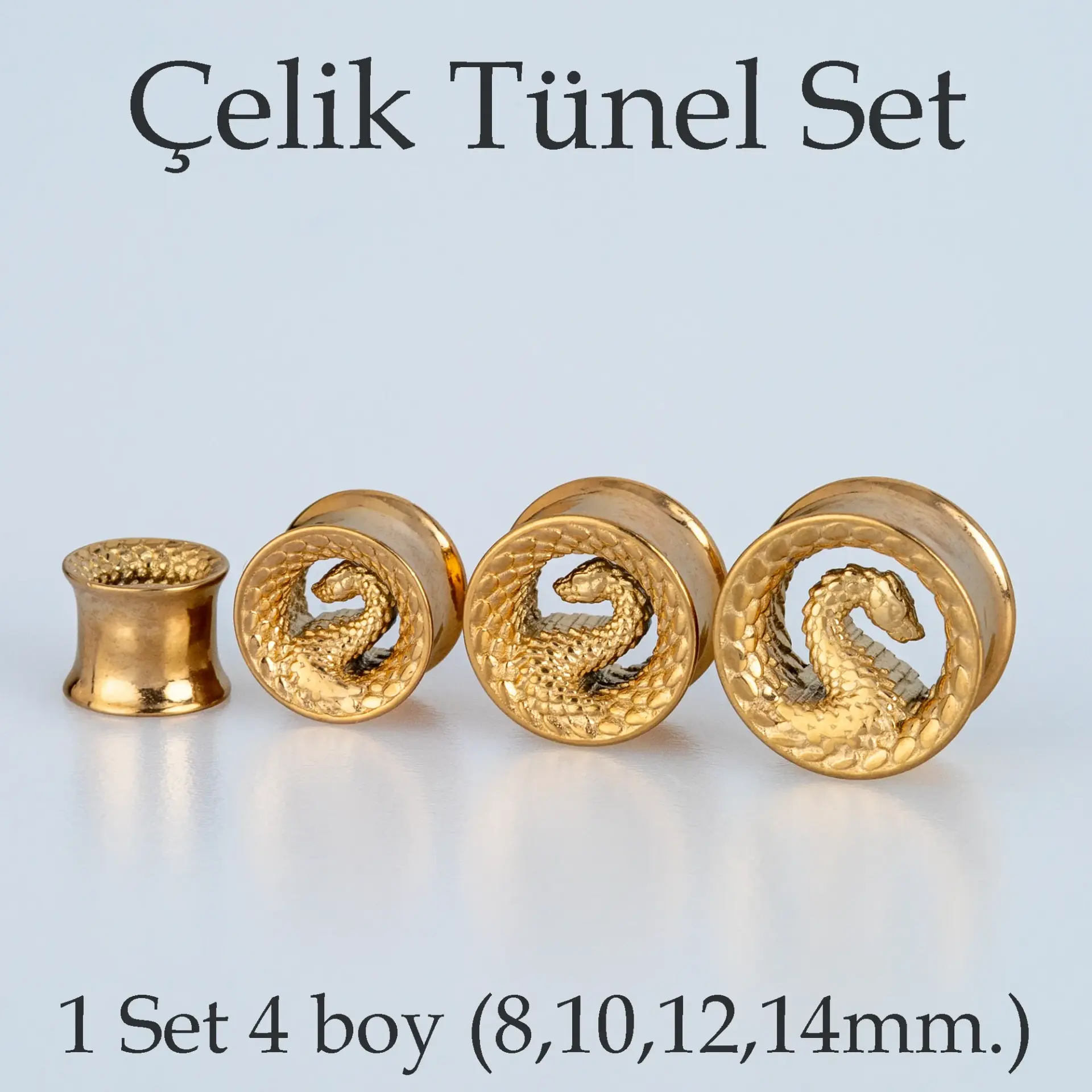 Piercing Çelik Tünel Gotik Ejder 1 Set 4 Boy Sari