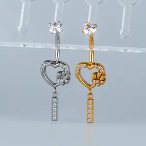 Toptan Piercing 316L Cerrahi Çelik Taşlı Patili Kalp Göbek Vos Etnik Takı Sarı