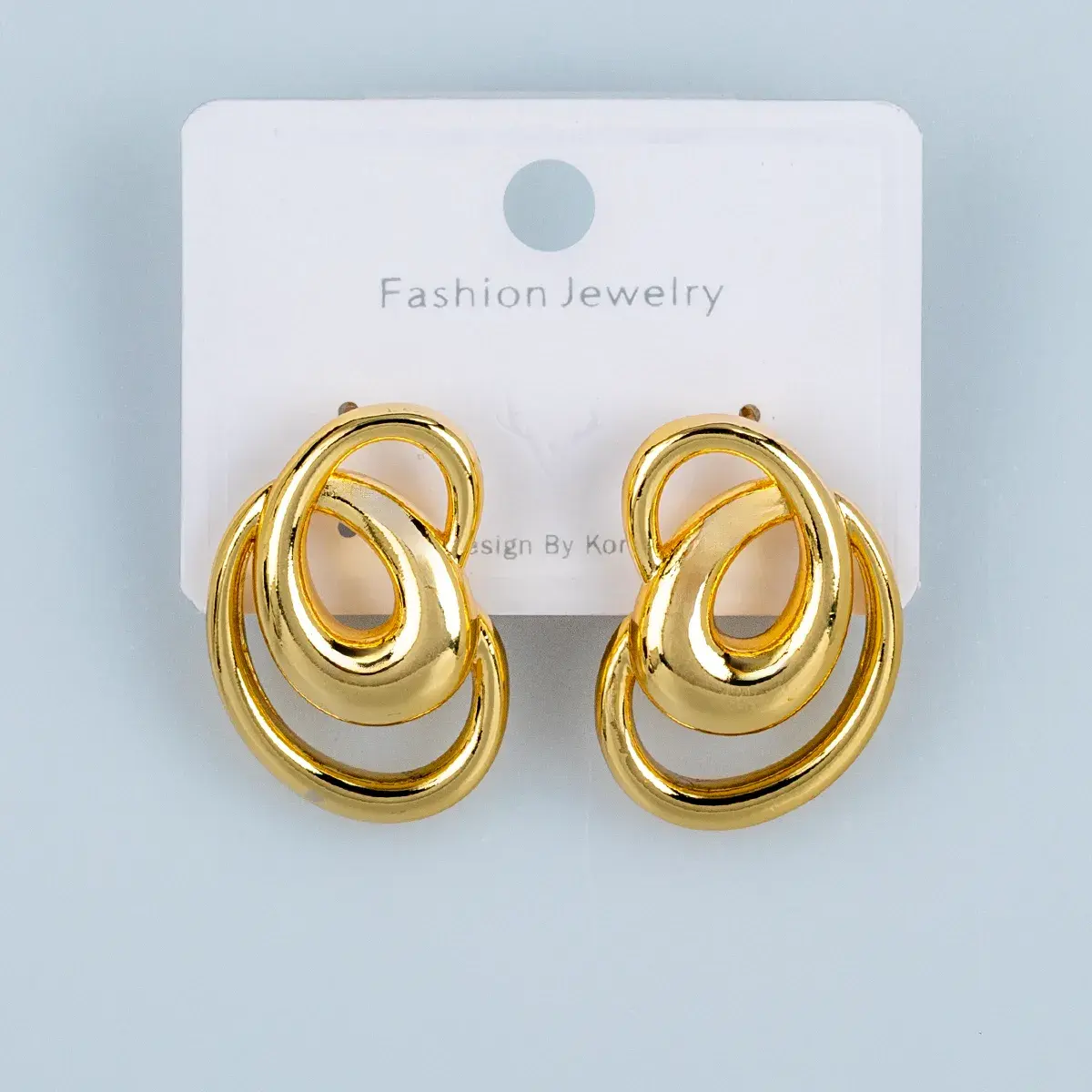 Toptan Halka Üstlü Oval Gold Butik Küpe
