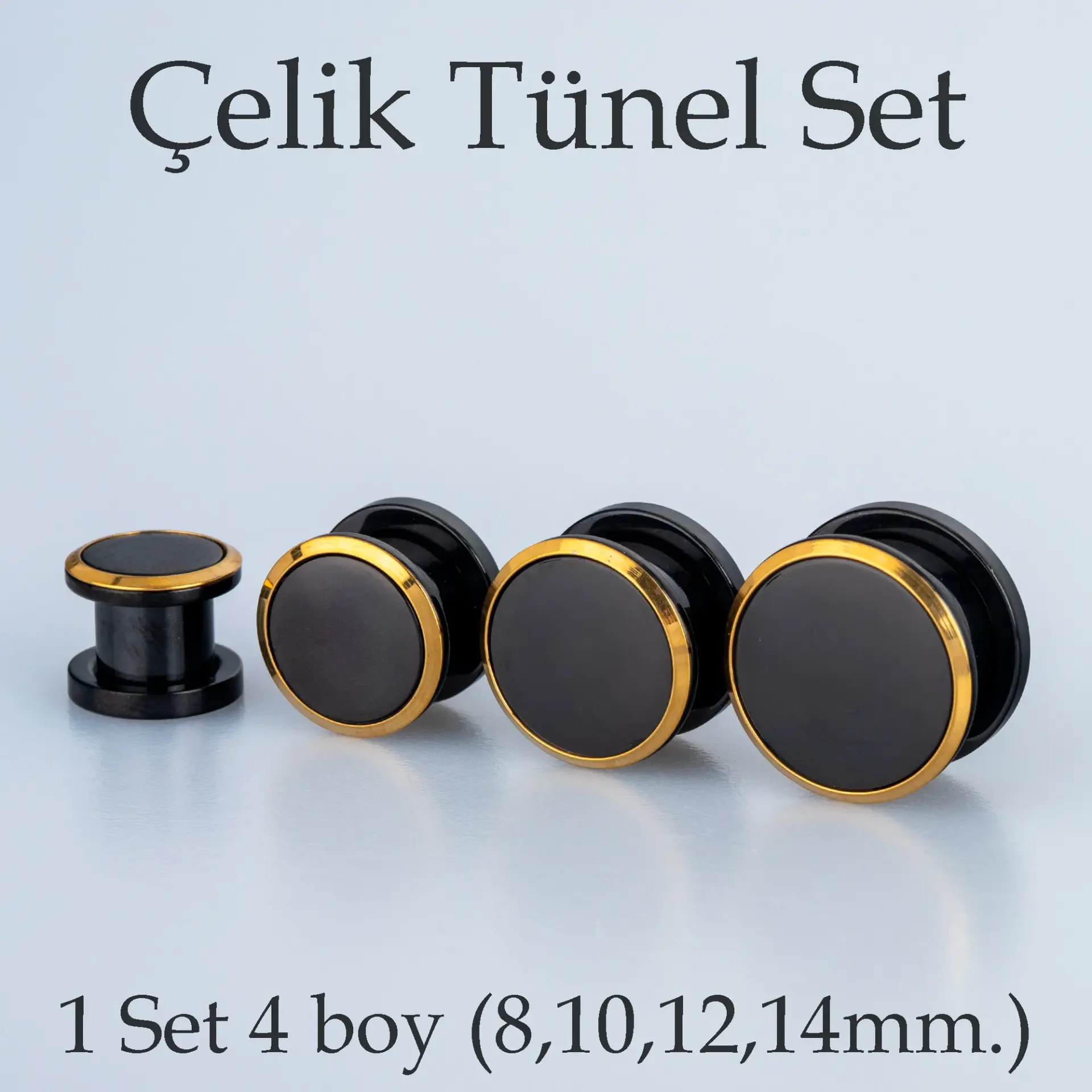 Piercing Çelik Tünel 1 Set 4 Boy Siyah