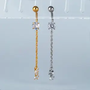 Toptan Piercing 316L Cerrahi Çelik Taşlı Zincirli Göbek Vos Etnik Takı Beyaz
