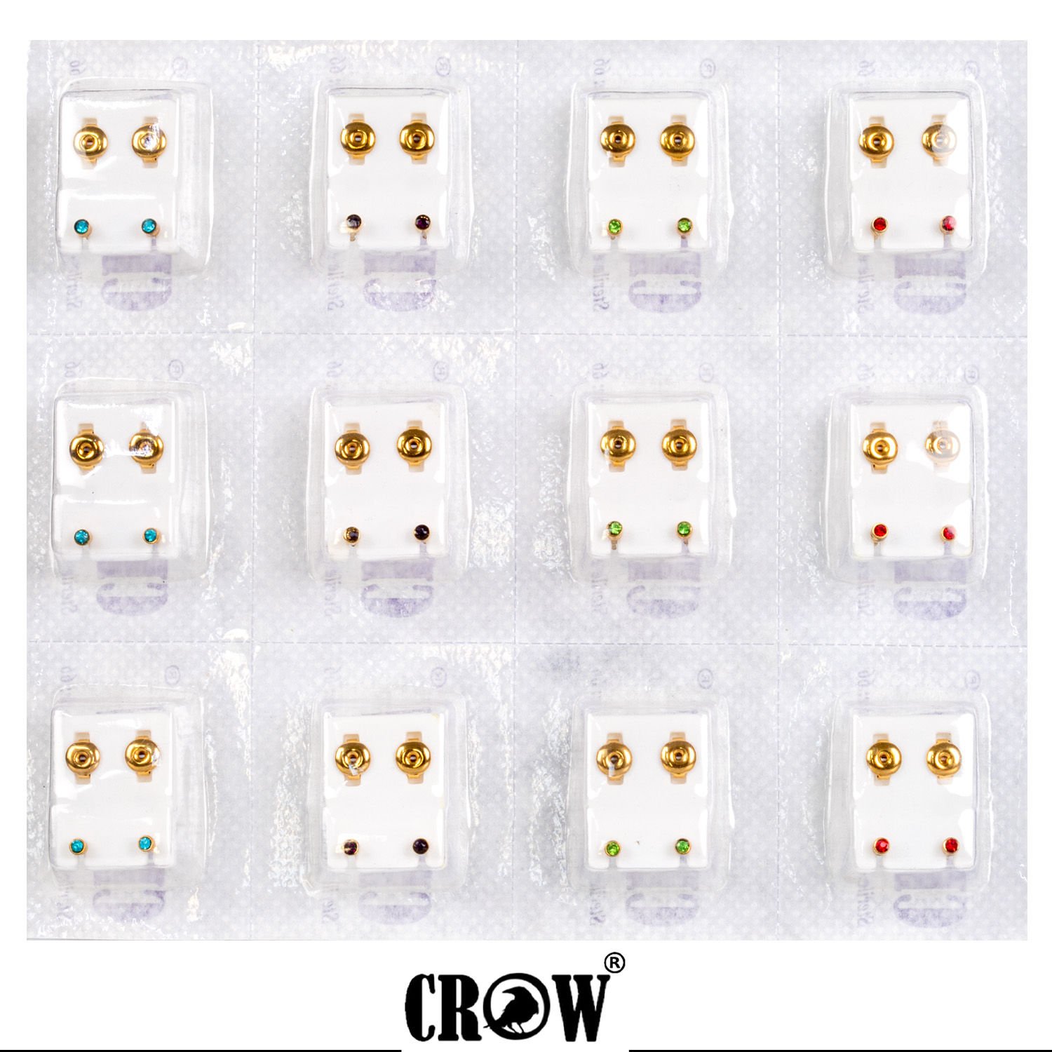 Delim Küpesi 3mm Taşlı Mix 1 Paket 12 Çift