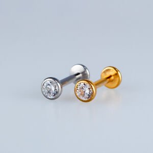 Toptan Piercing Çelik Labret 4mm Taş Beyaz 8mm