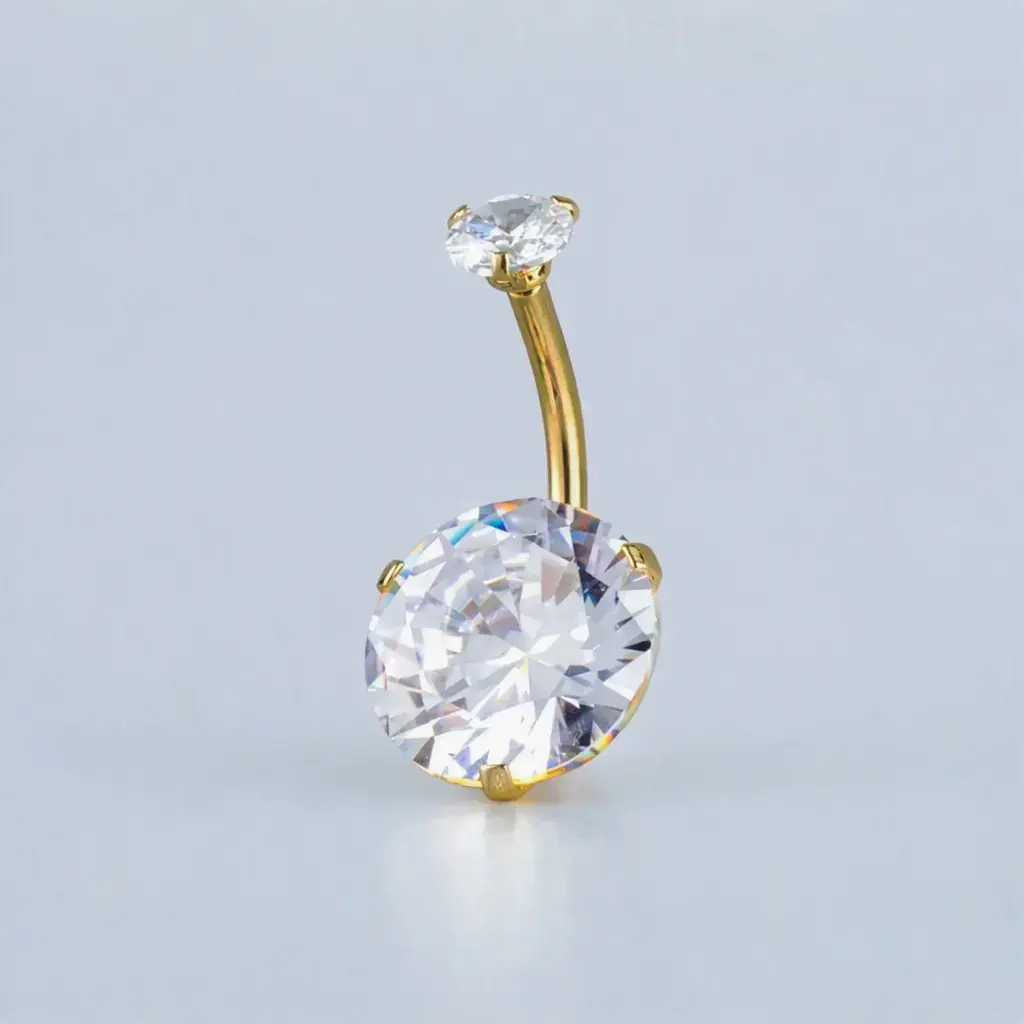 Piercing Göbek 12mm Yuvarlak Taş Sarı