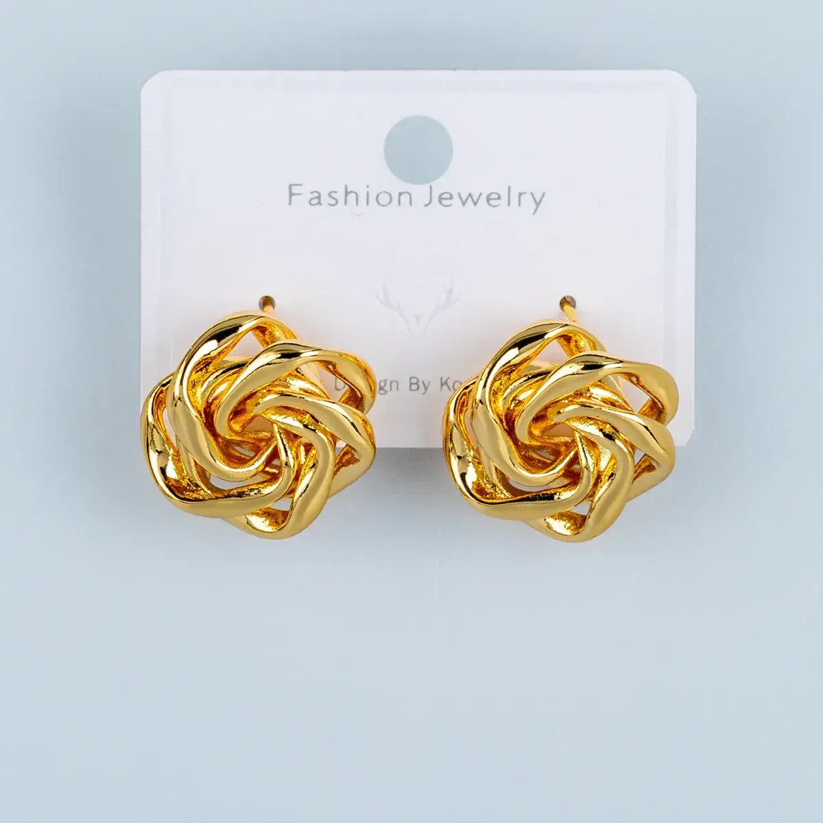 Toptan Sarmal Kıvrım Gold Butik Küpe