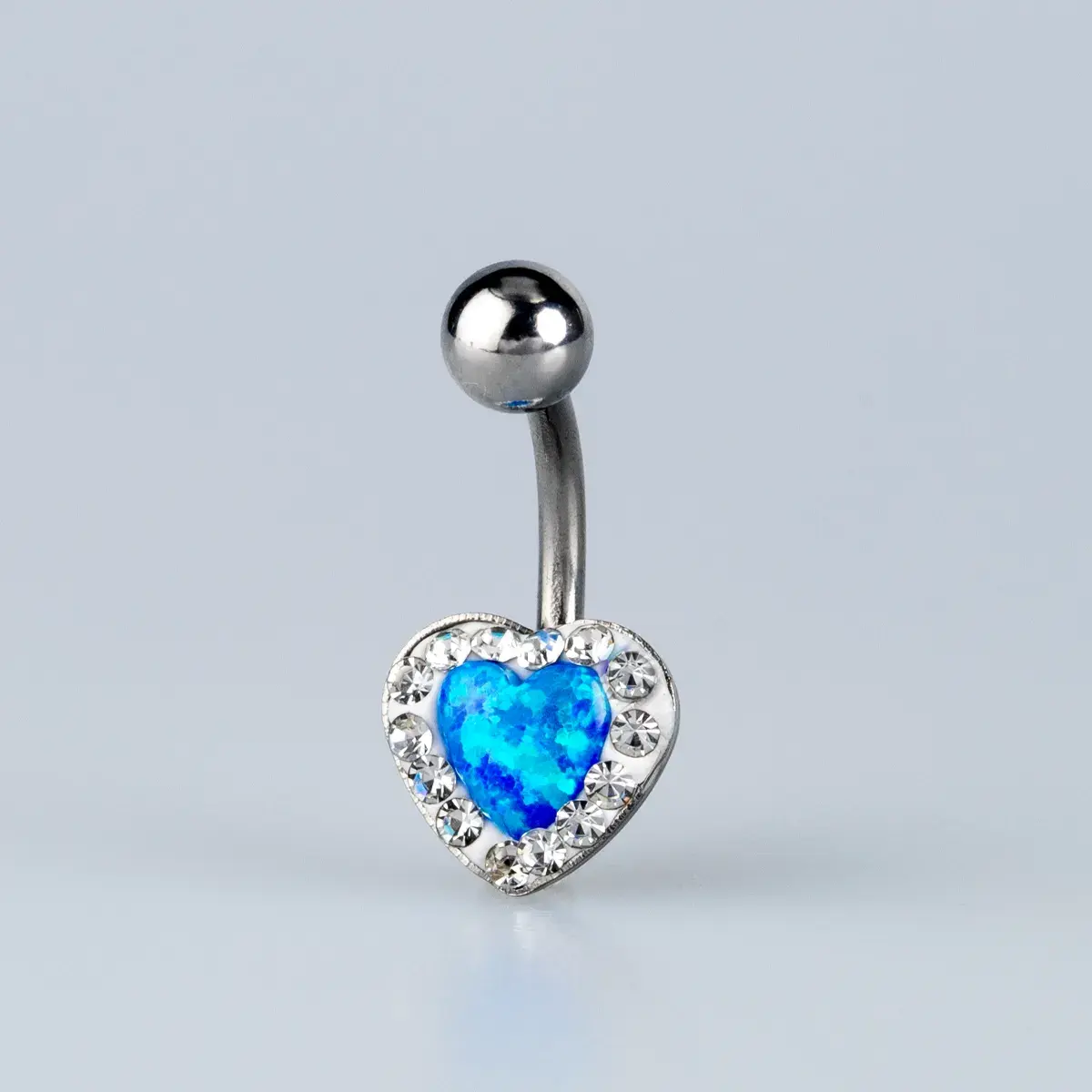 Toptan Piercing 316L Cerrahi Çelik Mavi Opal Kalp Göbek Vos Etnik Takı