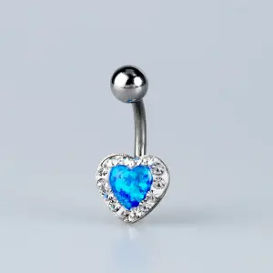 Toptan Piercing 316L Cerrahi Çelik Mavi Opal Kalp Göbek Vos Etnik Takı