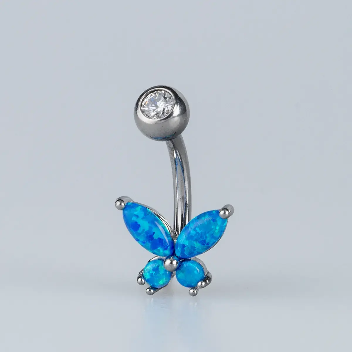 Toptan Piercing 316L Cerrahi Çelik Opal Taşlı Kelebek Göbek Vos Etnik Takı