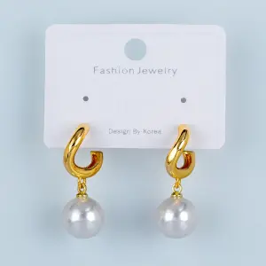 Toptan İncili Kavisli Gold Butik Küpe
