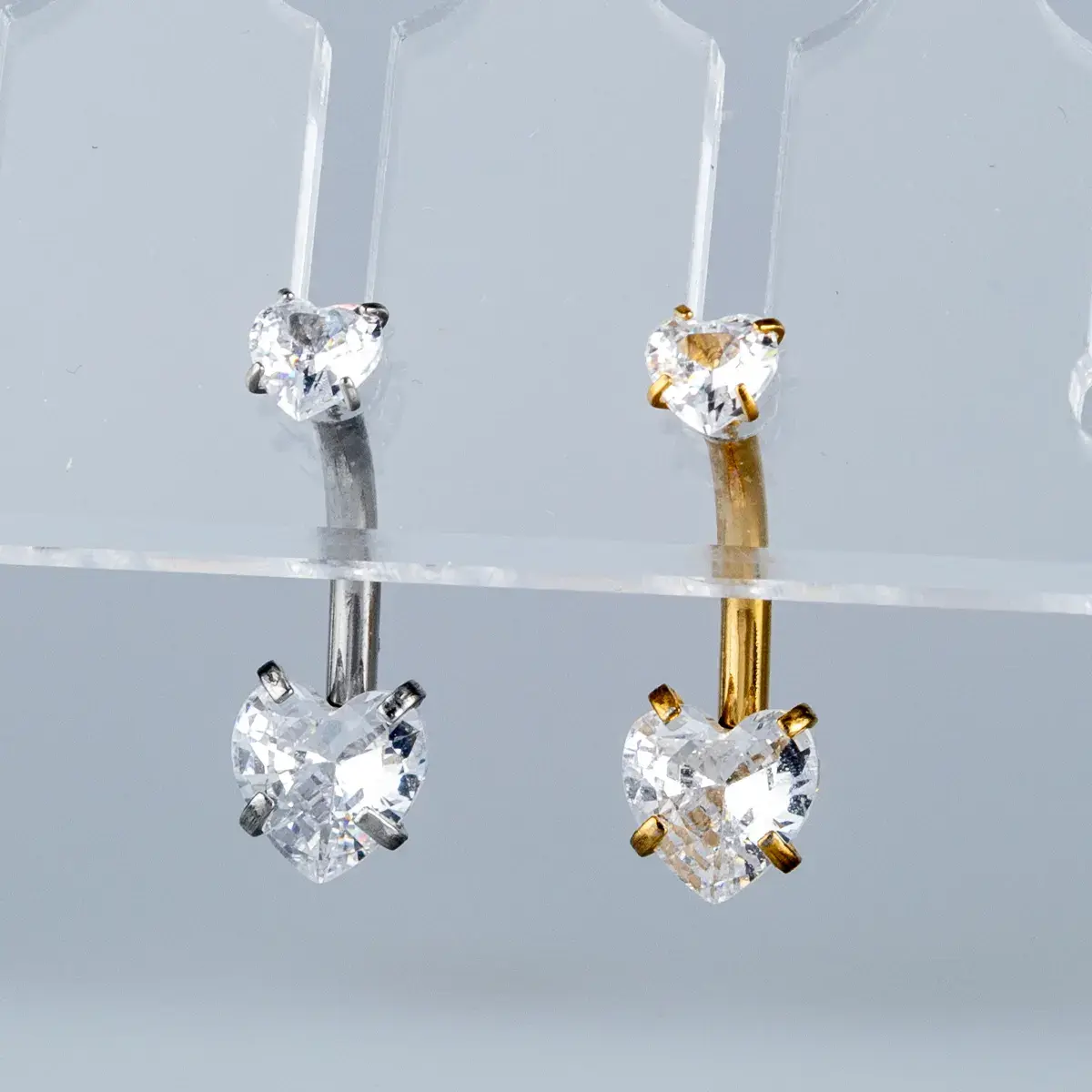 Toptan Piercing 316L Cerrahi Çelik Çift Kalp Taşlı Göbek Vos Etnik Takı Beyaz