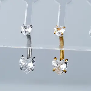 Toptan Piercing 316L Cerrahi Çelik Çift Kalp Taşlı Göbek Vos Etnik Takı Beyaz