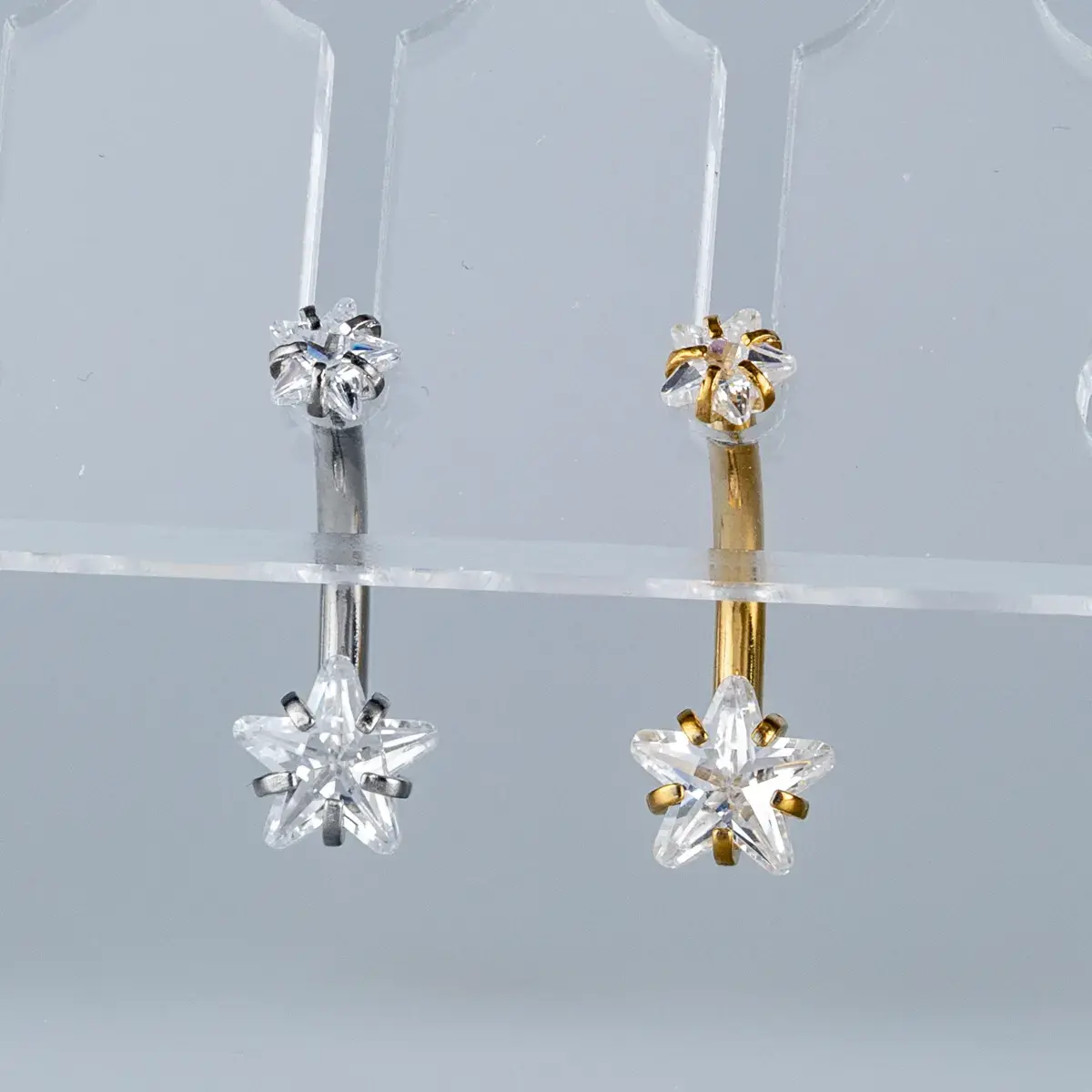 Toptan Piercing 316L Cerrahi Çelik Çift Yıldız Taşlı Göbek Vos Etnik Takı Beyaz