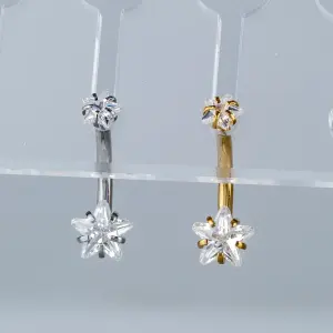 Toptan Piercing 316L Cerrahi Çelik Çift Yıldız Taşlı Göbek Vos Etnik Takı Beyaz