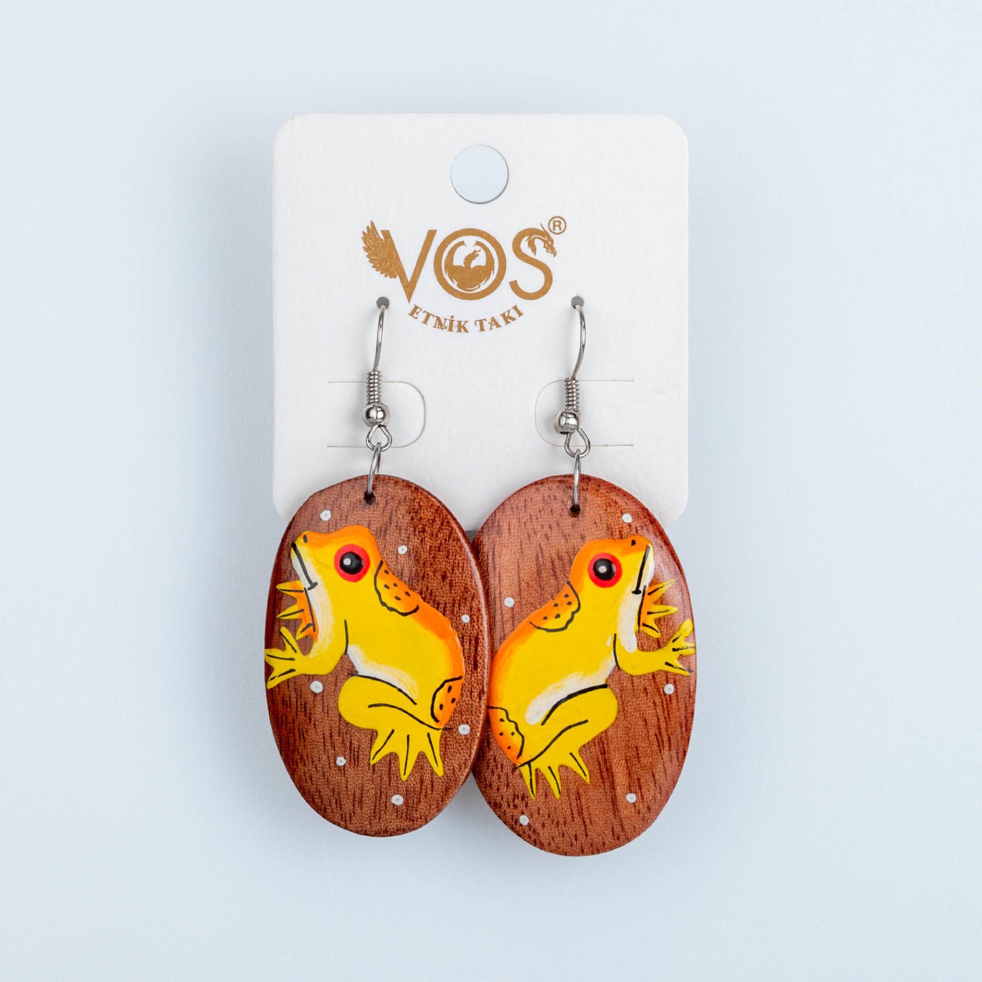 El Yapımı Ahşap Küpe Kurbağa 5 Renk Seçeneği