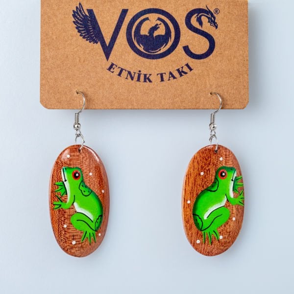Wooden Earring Frog