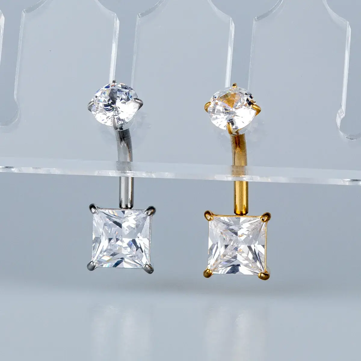 Toptan Piercing 316L Cerrahi Çelik Kare Taşlı Göbek Vos Etnik Takı Beyaz