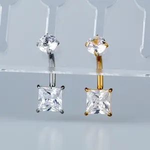 Toptan Piercing 316L Cerrahi Çelik Kare Taşlı Göbek Vos Etnik Takı Beyaz