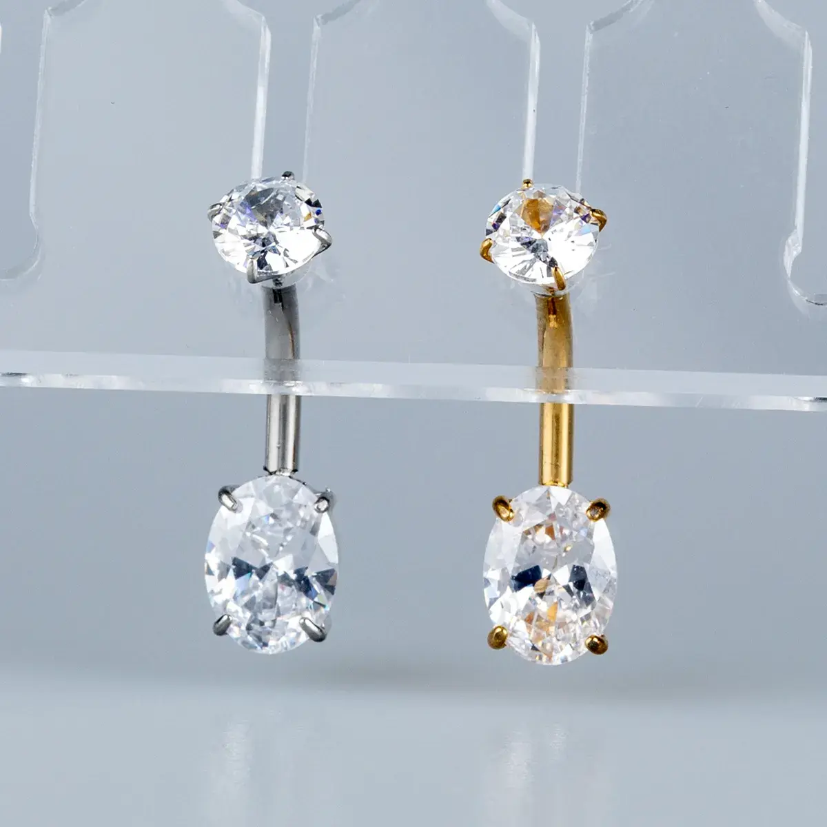 Toptan Piercing 316L Cerrahi Çelik Oval Taşlı Göbek Vos Etnik Takı Beyaz