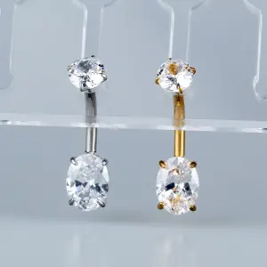 Toptan Piercing 316L Cerrahi Çelik Oval Taşlı Göbek Vos Etnik Takı Beyaz