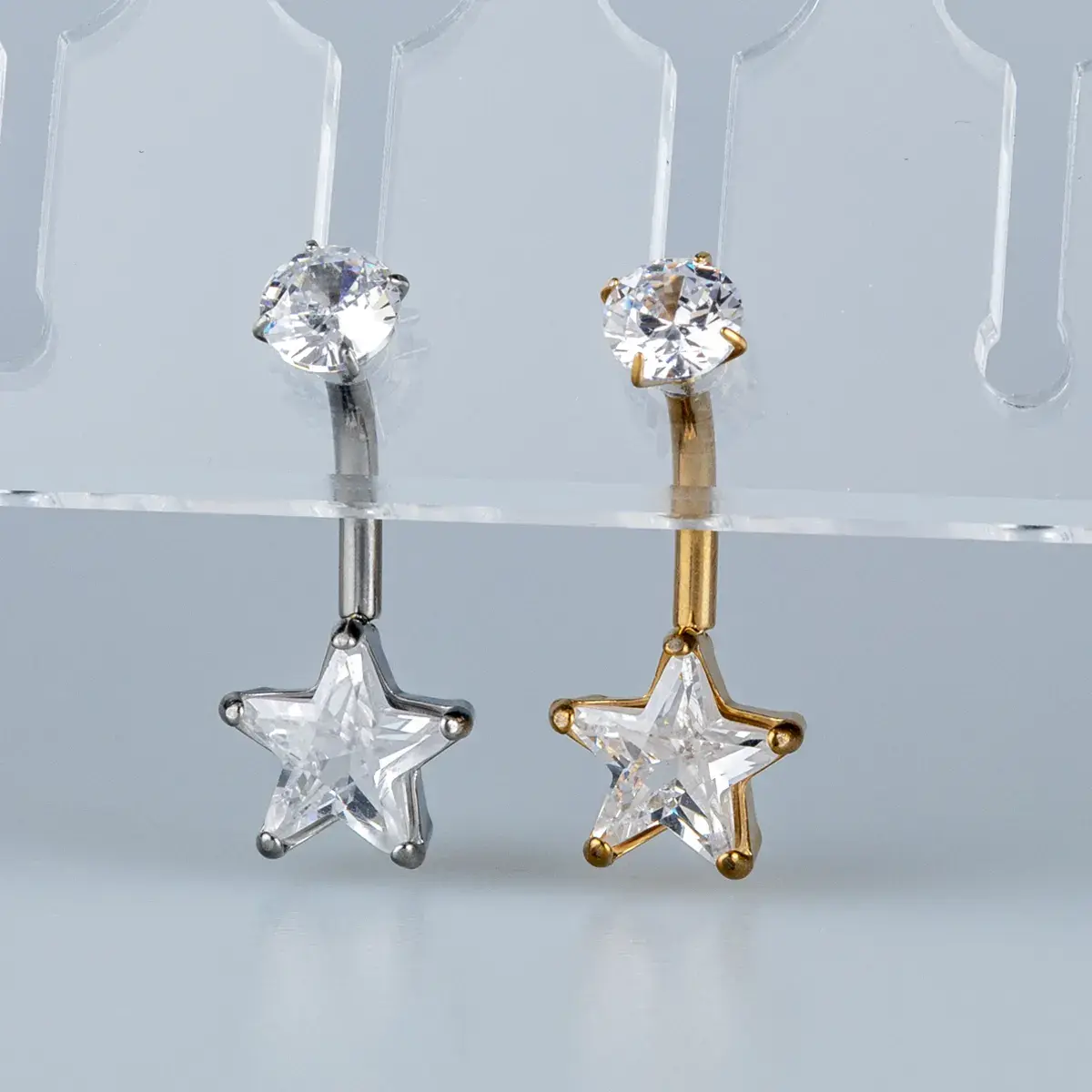 Toptan Piercing 316L Cerrahi Çelik Tektaş Yıldız Göbek Vos Etnik Takı Beyaz
