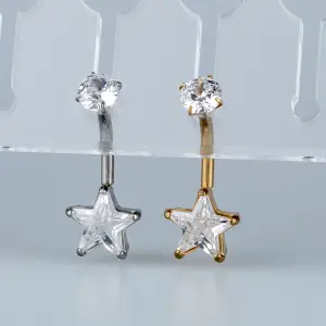 Toptan Piercing 316L Cerrahi Çelik Tektaş Yıldız Göbek Vos Etnik Takı Beyaz