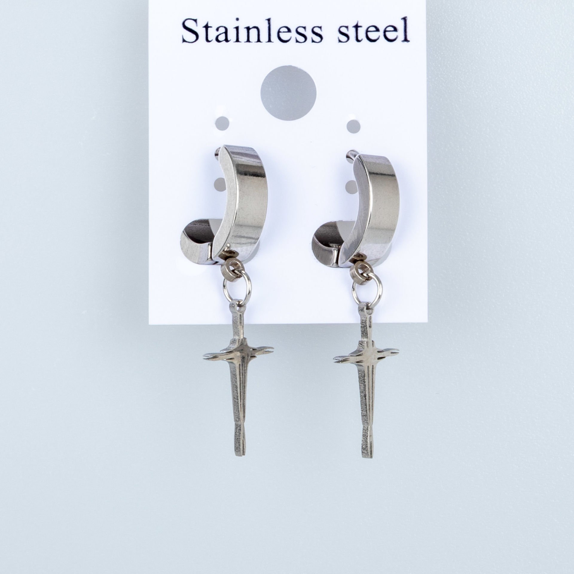 Çelik Küpe Haç - Çift