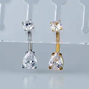 Toptan Piercing 316L Cerrahi Çelik Damla Taşlı Göbek Vos Etnik Takı Beyaz