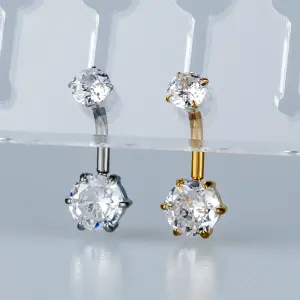 Toptan Piercing 316L Cerrahi Çelik Çift Yuvarlak Taşlı Göbek Vos Etnik Takı Beyaz