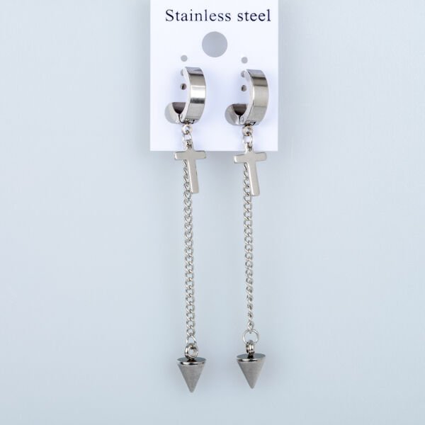 Steel Earring Cross - Double