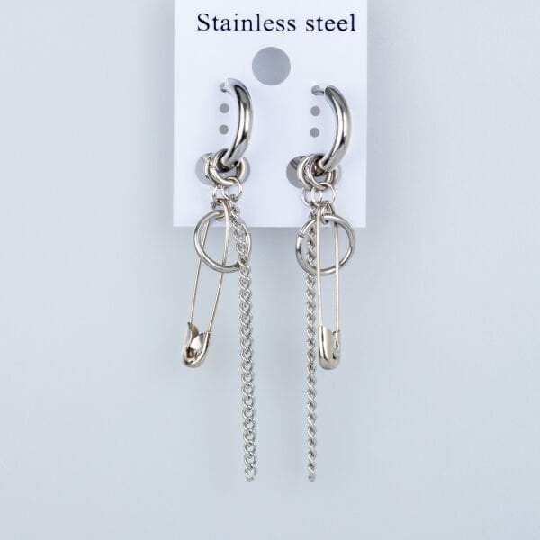 Steel Earring Safety Pin - Double