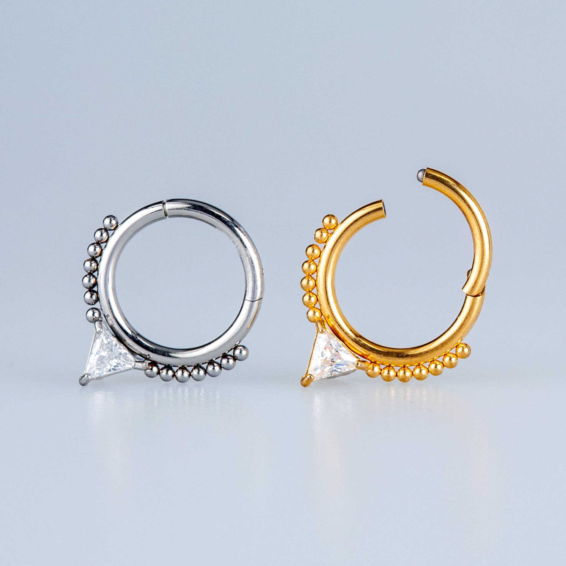 Piercing Çelik Halka Segment Üçgen Taş