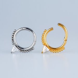 Piercing Çelik Halka Segment Üçgen Taş