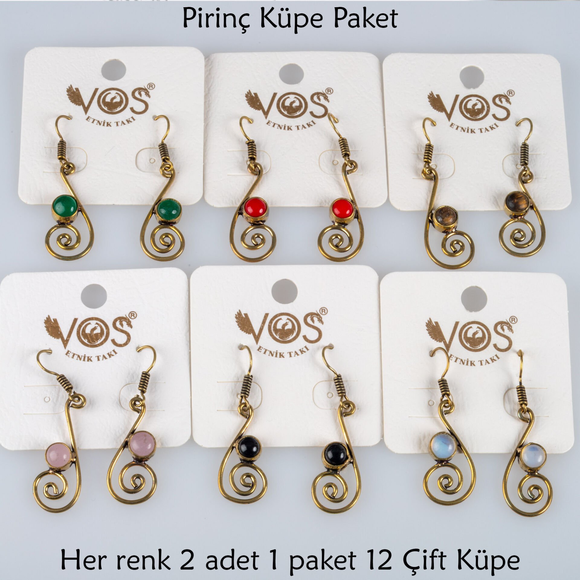 Pirinç Küpe Paket 12 Çift