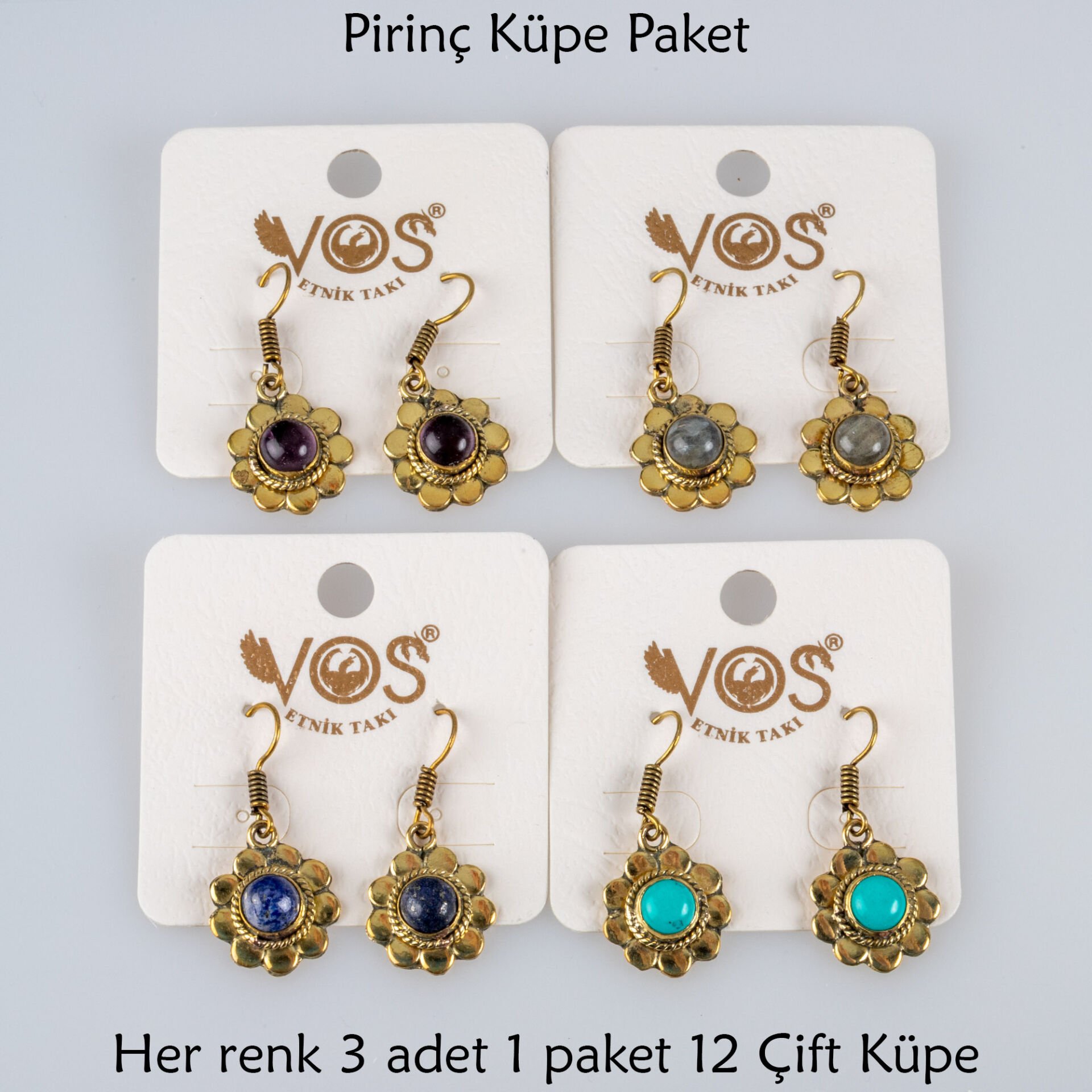 Pirinç Küpe Paket 12 Çift