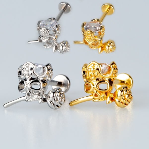 Piercing Tragus Skull Rose