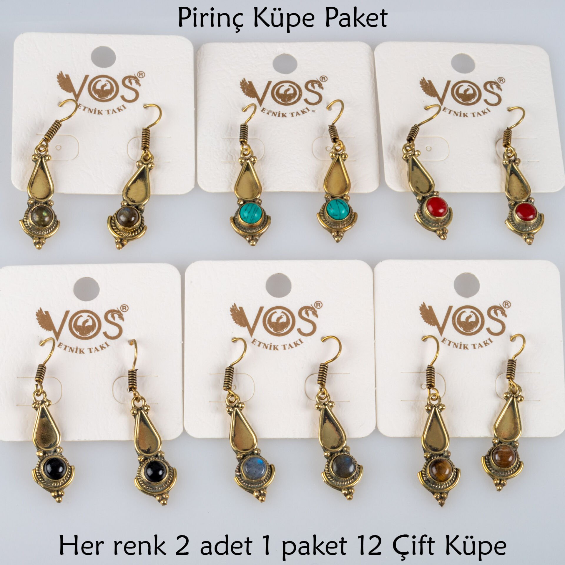 Pirinç Küpe Paket 12 Çift