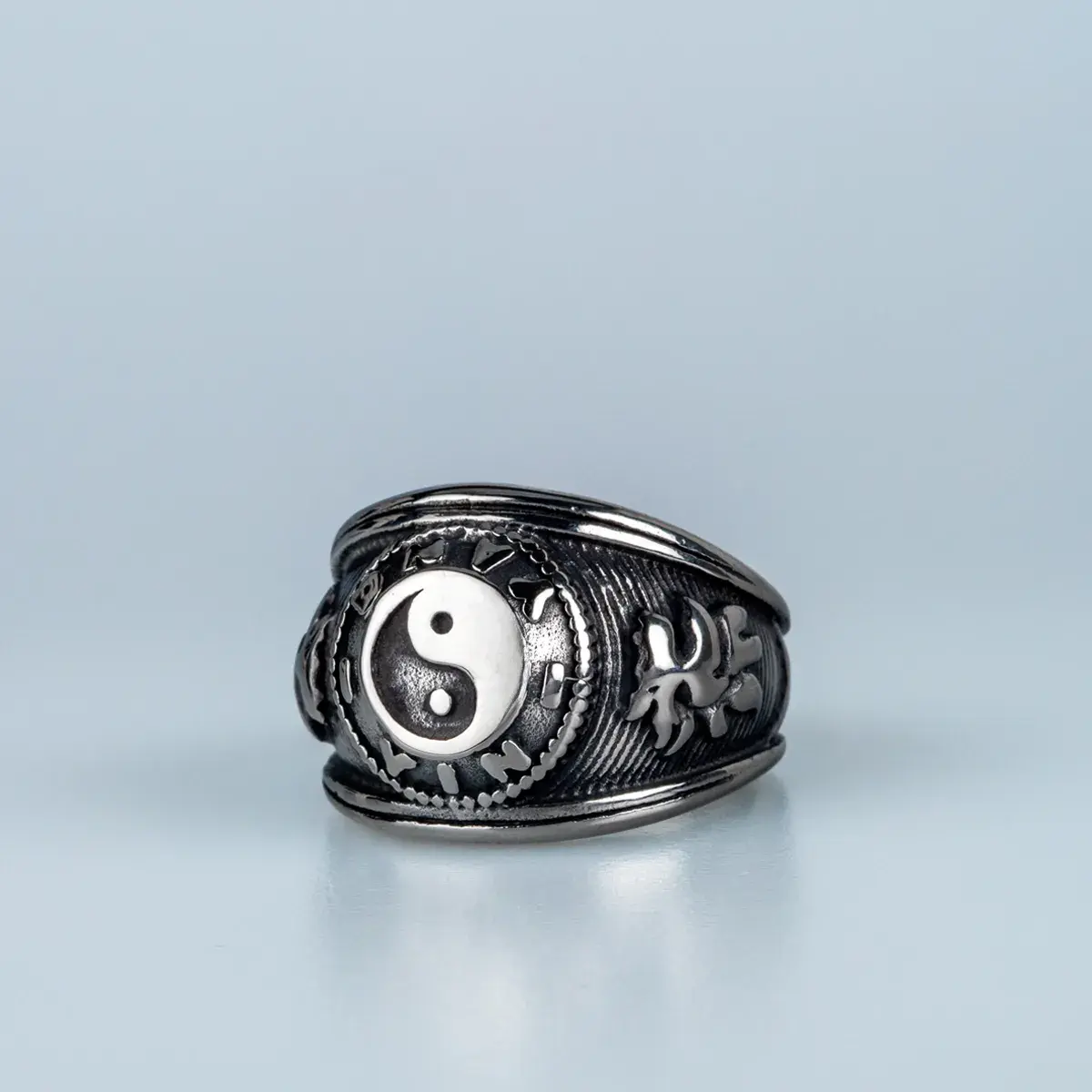 Toptan Yin Yang Gotik Çelik Erkek Yüzük Size 18